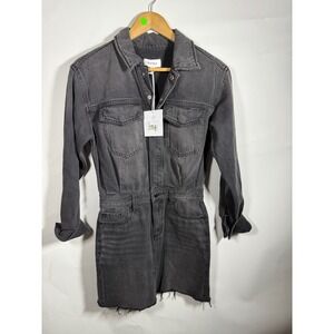 PISTOLA Women's Denim Jumpsuit Dress Gray Long Sleeve Button Front Belted XS